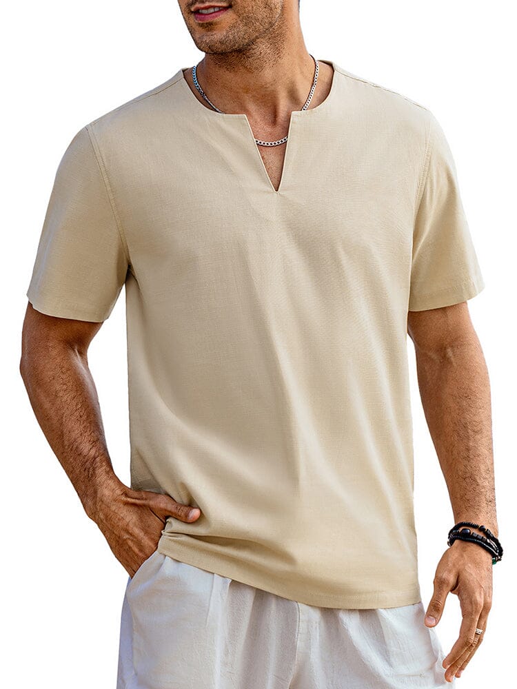 Casual Linen Style Henley Shirt (US Only) Shirts coofandy Khaki S 