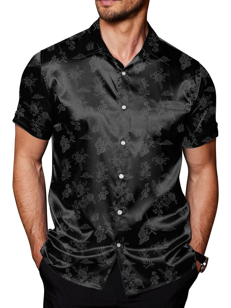Silk Satin Jacquard Shirt (US Only) Shirts coofandy Black S 
