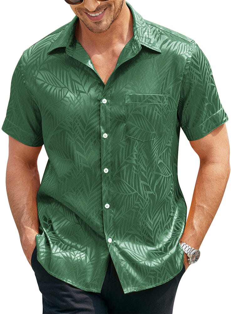 Silk Satin Jacquard Shirt (US Only) Shirts coofandy Green S 