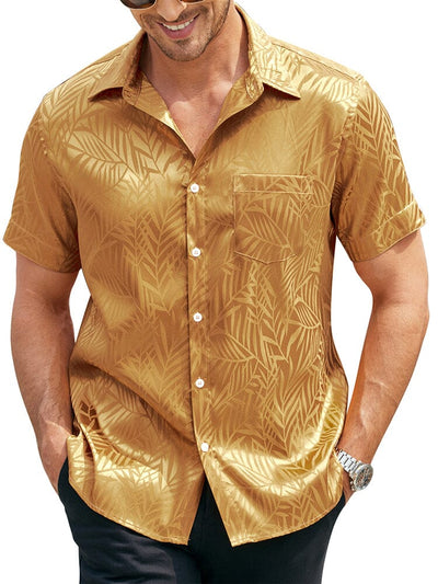Silk Satin Jacquard Shirt (US Only) Shirts coofandy Gold S 