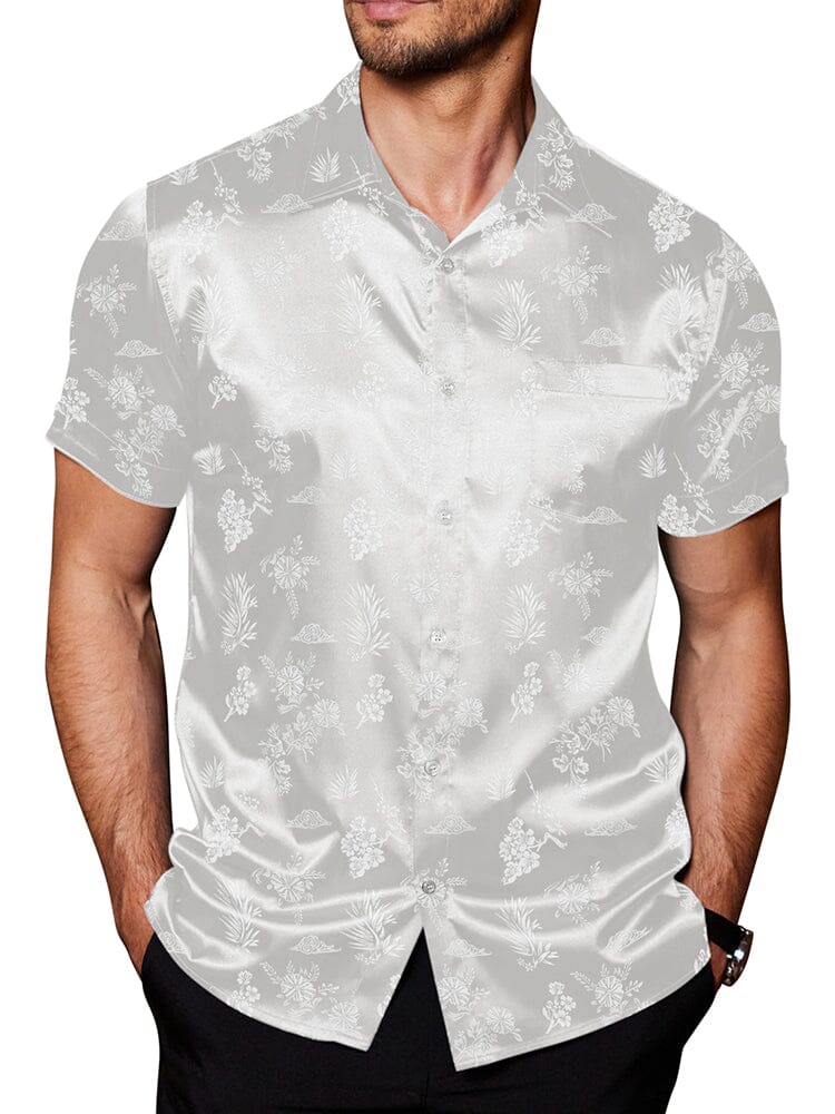 Silk Satin Jacquard Shirt (US Only) Shirts coofandy White S 