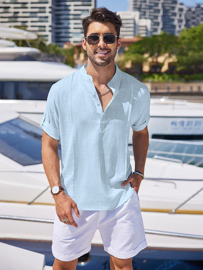 Soft Linen Blend Henley Shirt (US Only) Shirts coofandy 