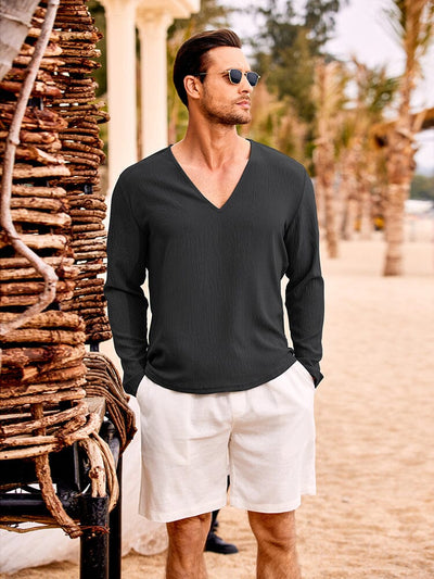 Casual Comfort V-Neck Beach Tops (US Only) Shirts coofandy Black S 