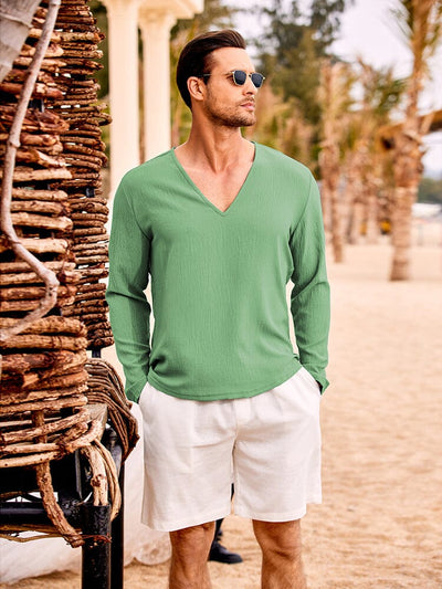 Casual Comfort V-Neck Beach Tops (US Only) Shirts coofandy Green S 