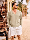 Casual Comfort V-Neck Beach Tops (US Only) Shirts coofandy Khaki S 