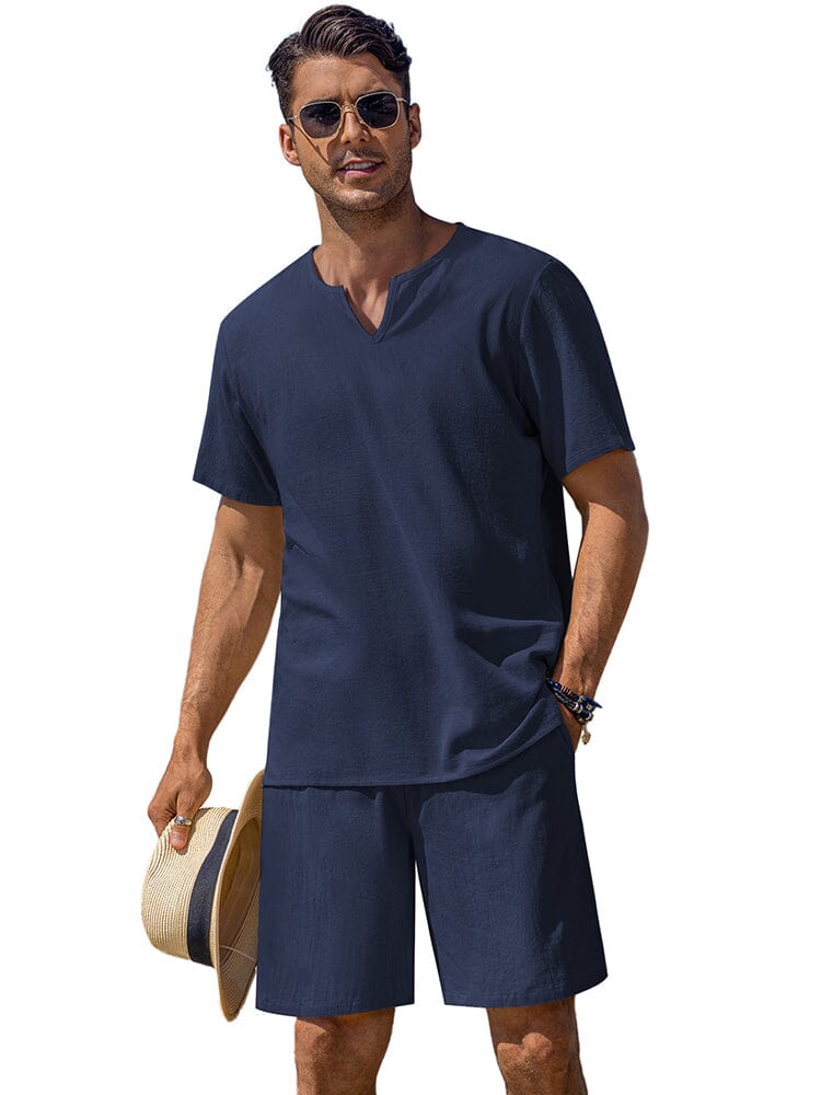 Soft Pure Cotton Shirt Set (US Only) Sets coofandy Navy Blue S 