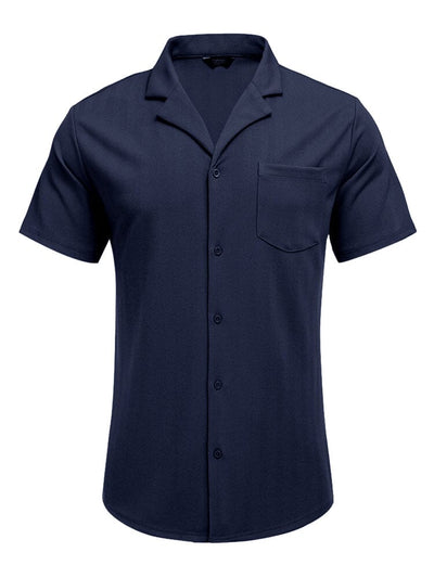 Leisure Wrinkle Free Cuban Shirt (US Only) Sets coofandy Navy Blue S 