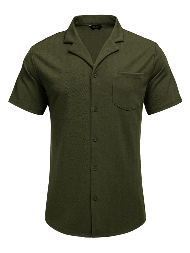 Leisure Wrinkle Free Cuban Shirt (US Only) Sets coofandy Army Green S 