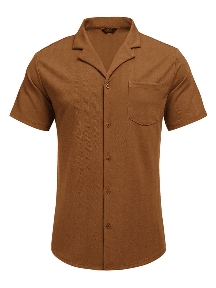 Leisure Wrinkle Free Cuban Shirt (US Only) Sets coofandy Brown S 