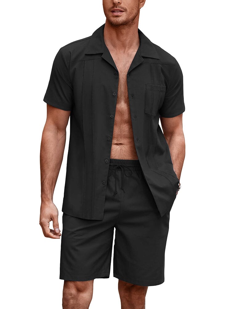 Soft Linen Blend Shirt Set (US Only) Beach Sets coofandy Black S 