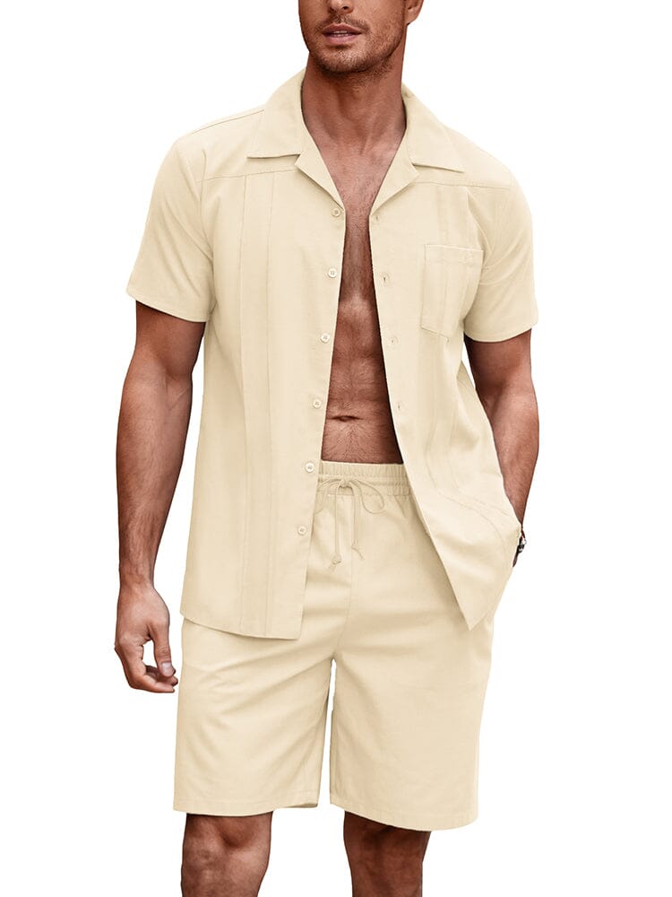 Soft Linen Blend Shirt Set (US Only) Beach Sets coofandy Light Khaki S 
