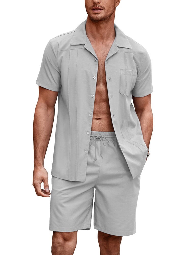 Soft Linen Blend Shirt Set (US Only) Beach Sets coofandy Light Grey S 