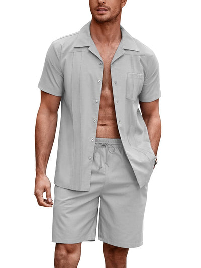 Soft Linen Blend Shirt Set (US Only) Beach Sets coofandy Light Grey S 