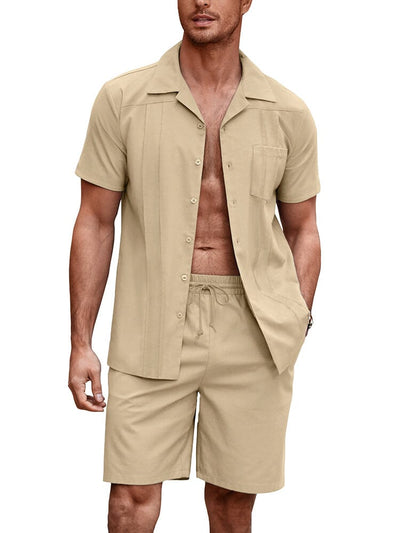Soft Linen Blend Shirt Set (US Only) Beach Sets coofandy Khaki S 