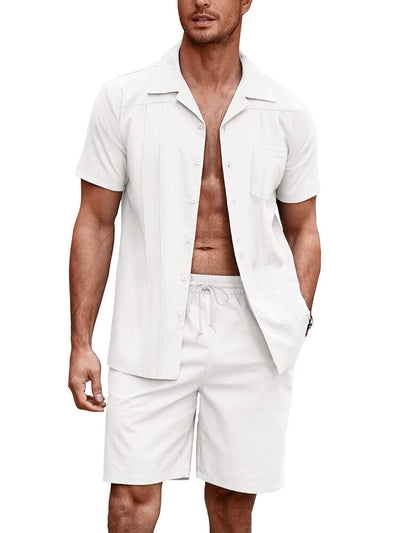 Soft Linen Blend Shirt Set (US Only) Beach Sets coofandy White S 