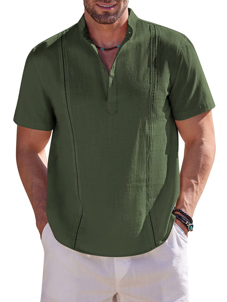 Casual Solid Cotton Henley Shirt (US Only) Shirts coofandy Army Green S 