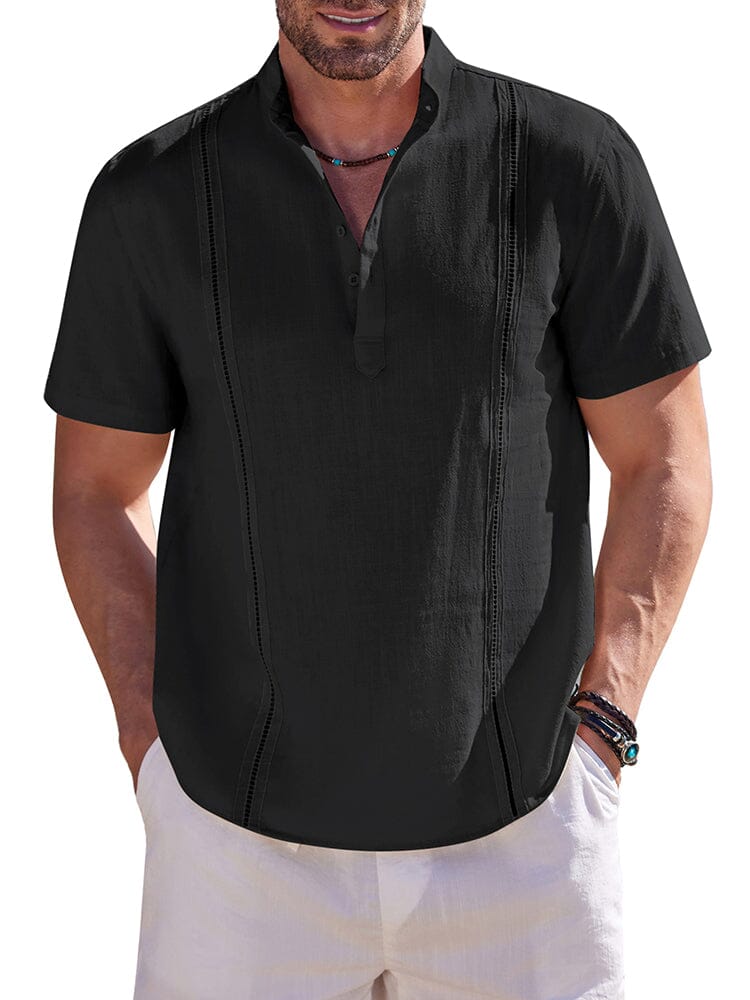 Casual Solid Cotton Henley Shirt (US Only) Shirts coofandy Black S 