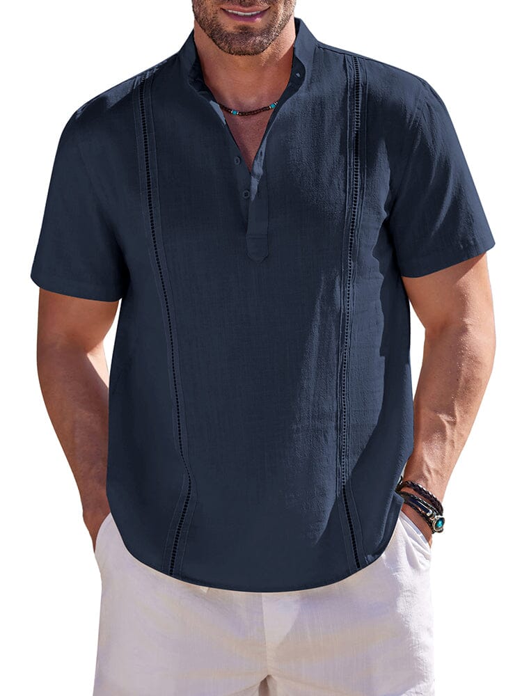 Casual Solid Cotton Henley Shirt (US Only) Shirts coofandy Navy Blue S 