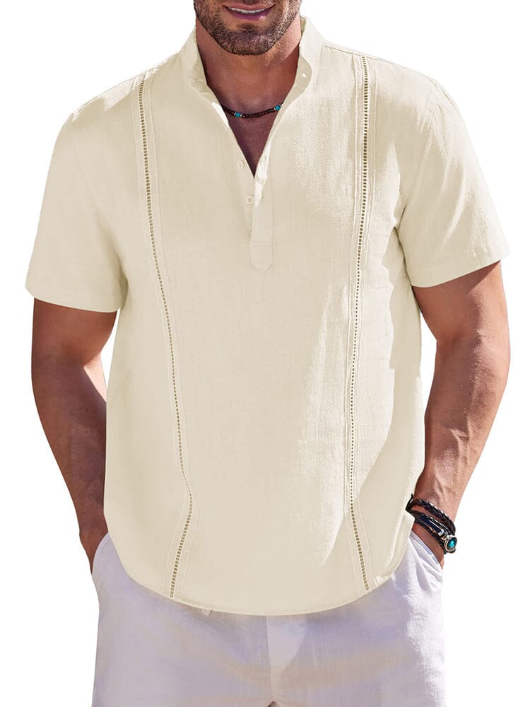 Casual Solid Cotton Henley Shirt (US Only) Shirts coofandy Beige S 