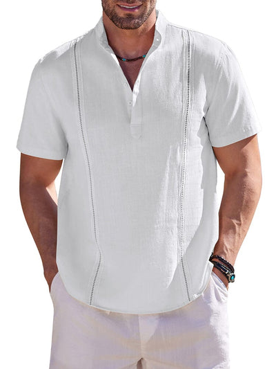 Casual Solid Cotton Henley Shirt (US Only) Shirts coofandy White S 