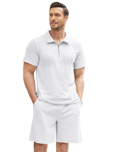 Casual 2 Piece Polo Set (US Only) Sets coofandy White S 
