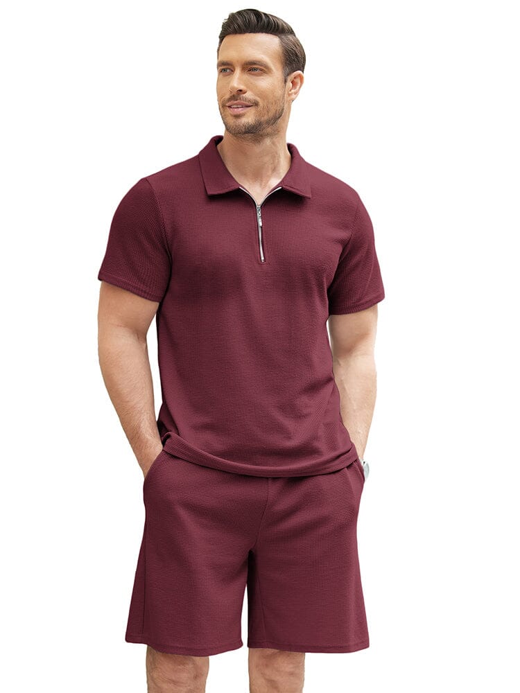 Casual 2 Piece Polo Set (US Only) Sets coofandy Wine Red S 