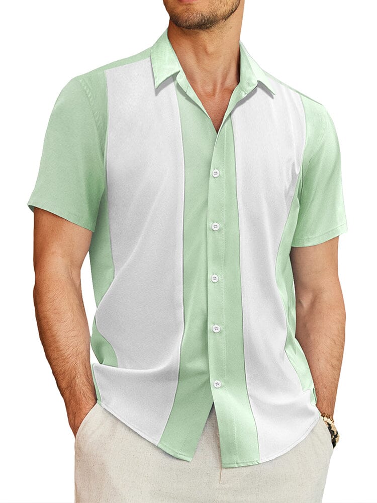 Contrast Stripe Bowling Shirt (US Only) Shirts coofandy Green S 
