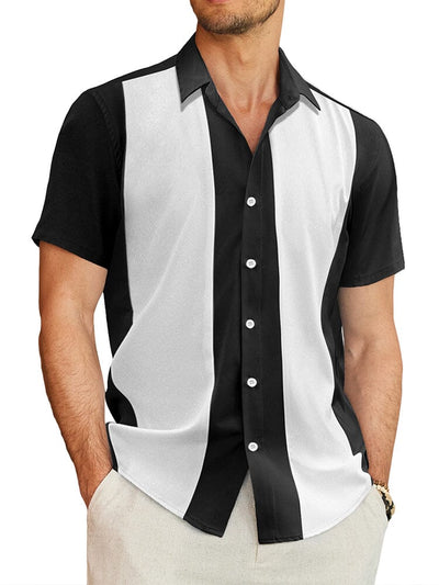 Contrast Stripe Bowling Shirt (US Only) Shirts coofandy Black S 