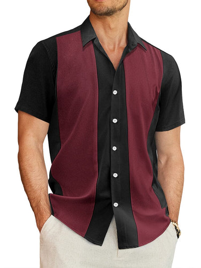 Contrast Stripe Bowling Shirt (US Only) Shirts coofandy Wine Red S 