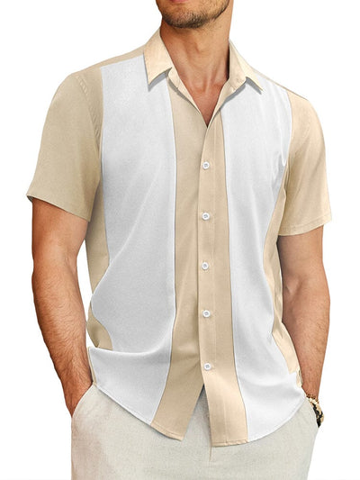 Contrast Stripe Bowling Shirt (US Only) Shirts coofandy Khaki S 