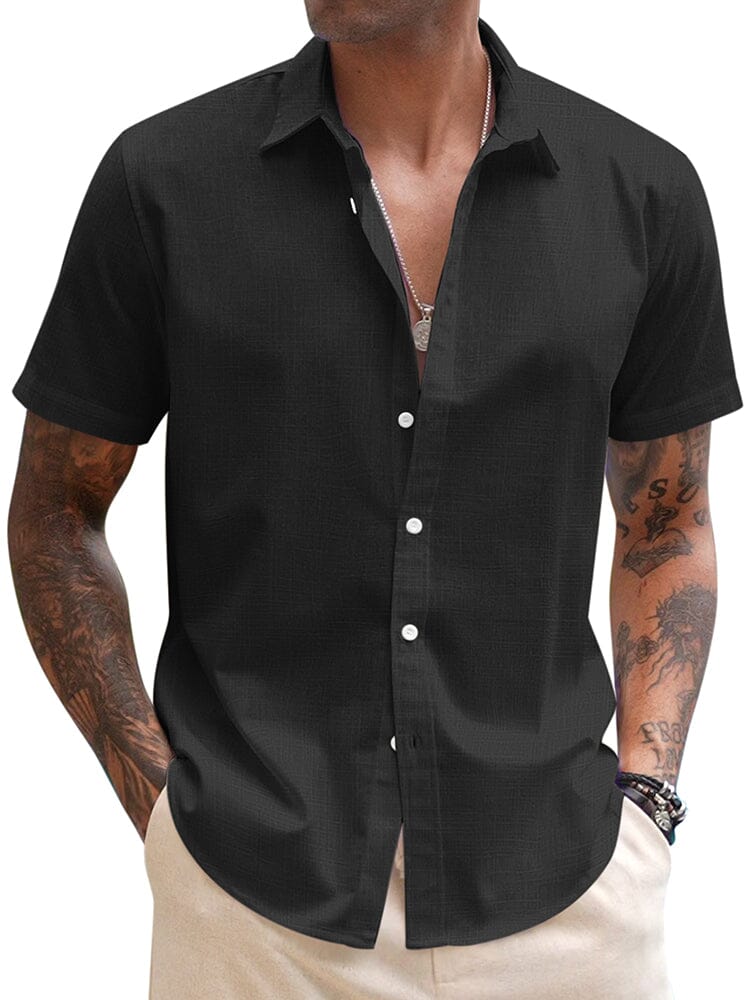 Casual Linen Blend Button Down Shirt (US Only) Shirts coofandy Black S 