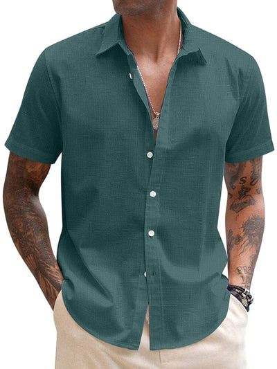 Casual Linen Blend Button Down Shirt (US Only) Shirts coofandy Dark Green S 