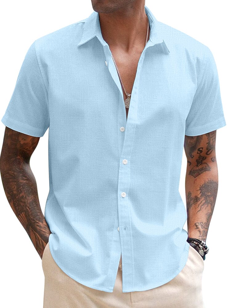 Casual Linen Blend Button Down Shirt (US Only) Shirts coofandy Light Blue S 