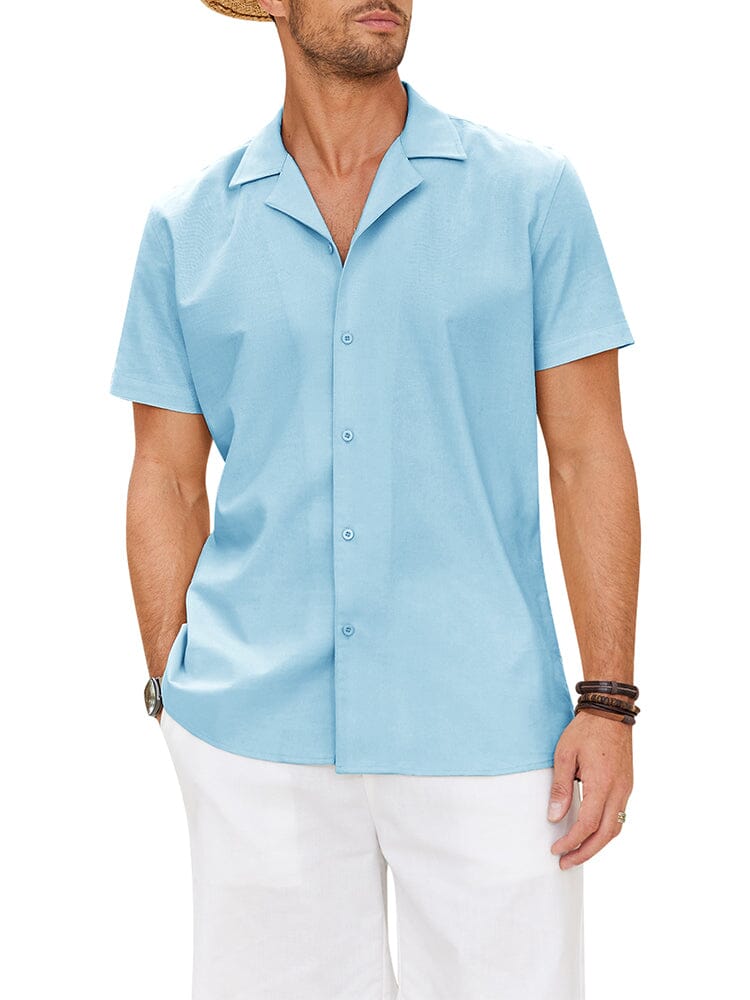 Cozy Linen Blend Lapel Shirt (US Only) Shirts coofandy Light Blue S 