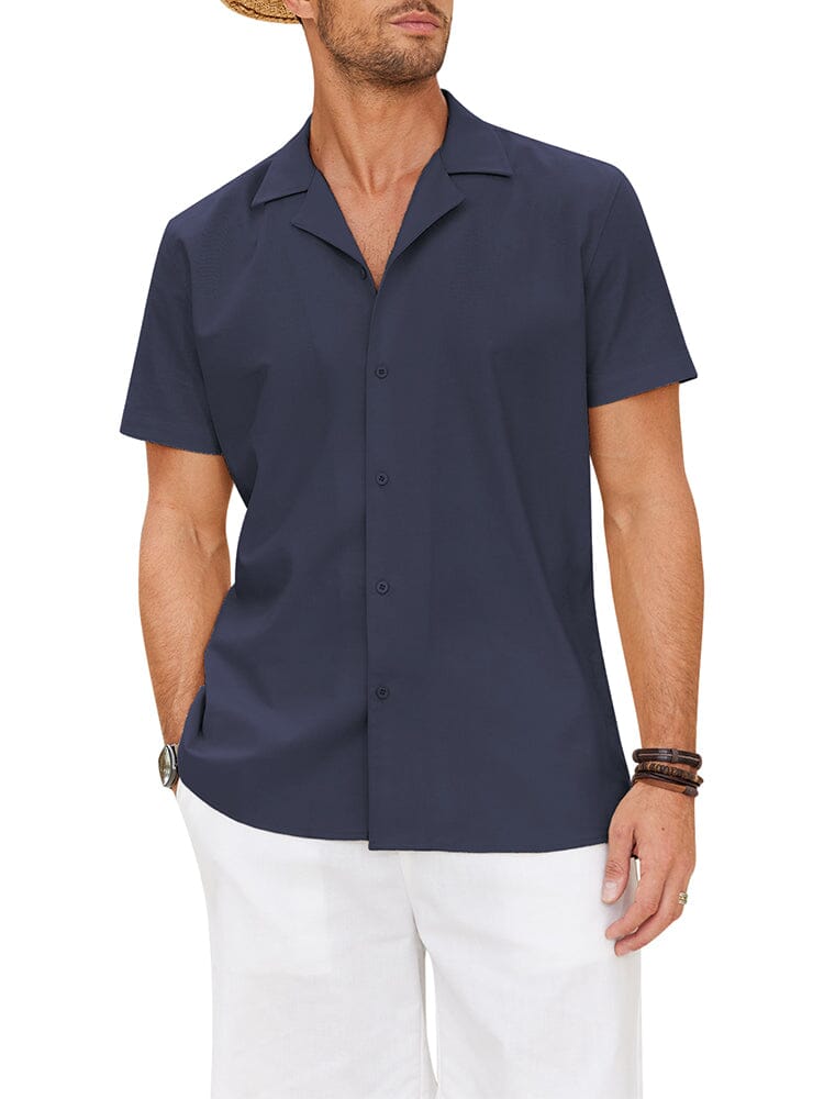 Cozy Linen Blend Lapel Shirt (US Only) Shirts coofandy Navy Blue S 