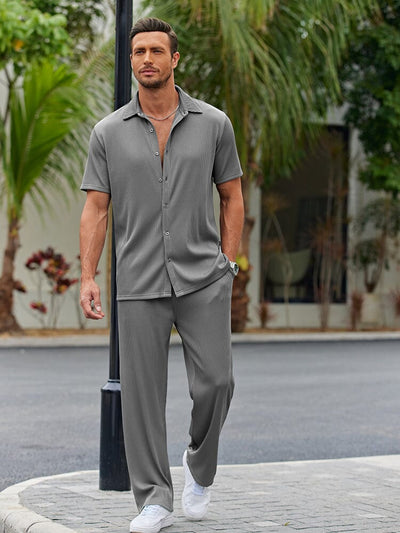 Casual Loose Fit Shirt Sets (US Only) Sets coofandy Grey S 