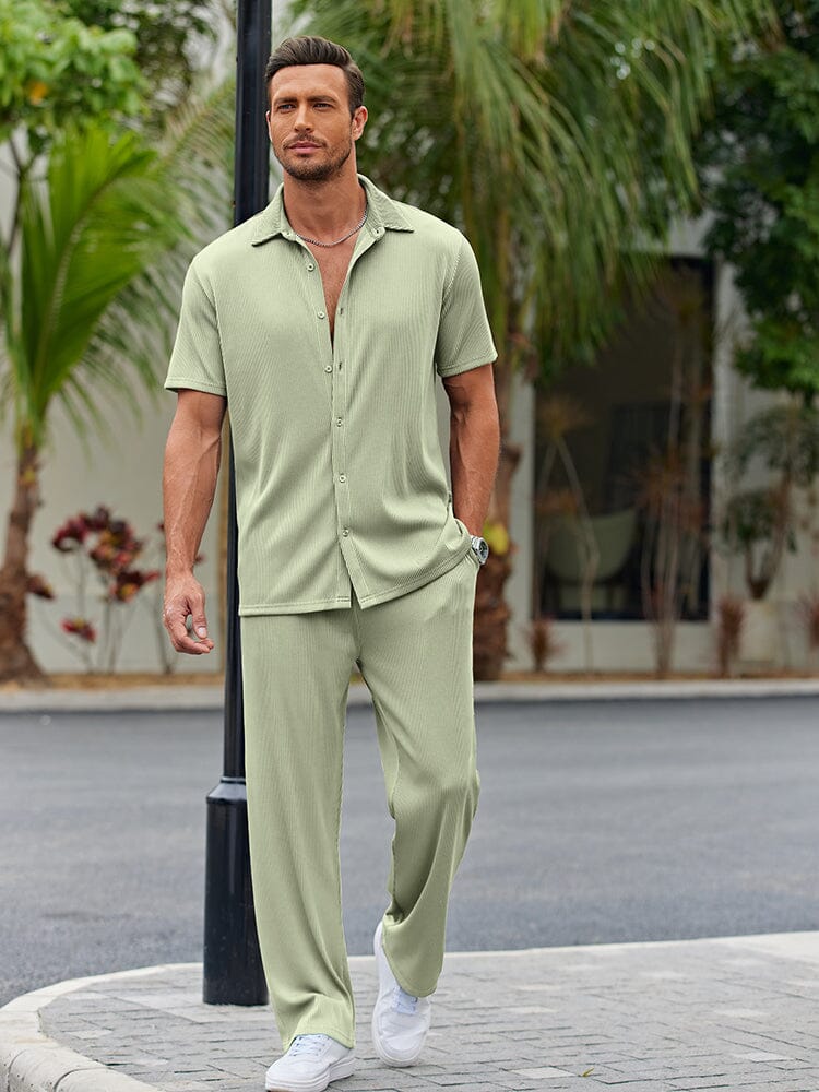 Casual Loose Fit Shirt Sets (US Only) Sets coofandy Light Green S 