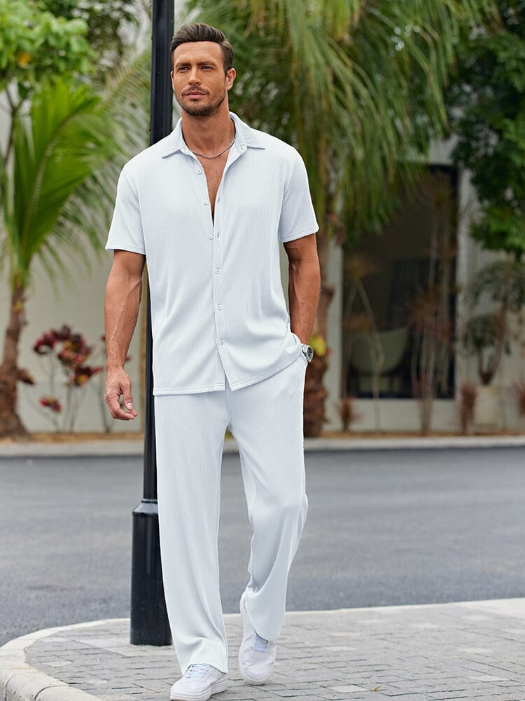 Relaxed Fit Button Down Shirt Set for Men Summer Vacation Outfits White / XXL Relaxed Fit Button Down Shirt Set for Men Summer Vacation Outfits White / XXL