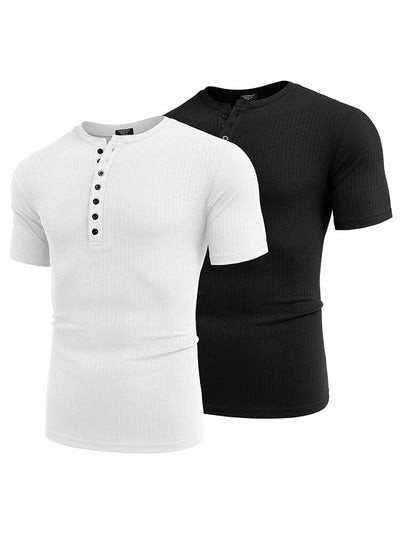 Casual 2-Pack Stretch Ribbed Shirts (US Only) Shirts coofandy Black/White S 