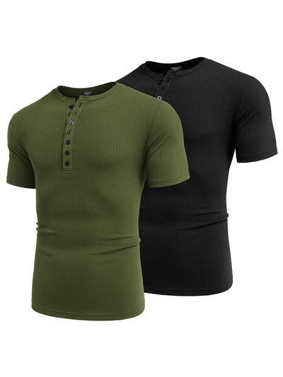 Casual 2-Pack Stretch Ribbed Shirts (US Only) Shirts coofandy Black/Army Green S 