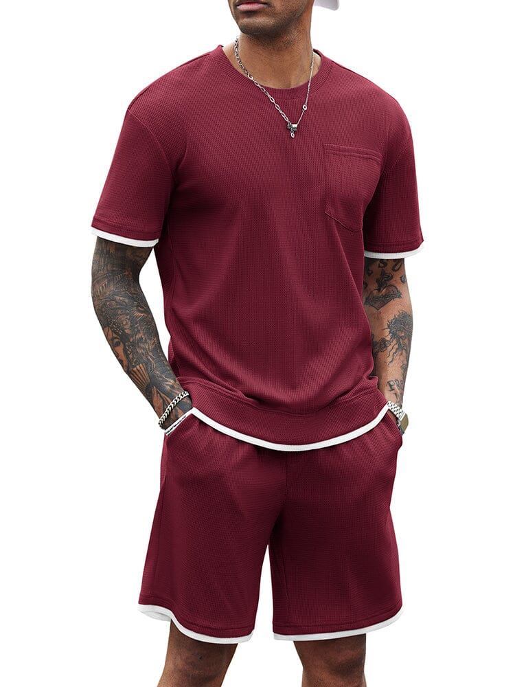 Athletic Gym Short Sleeve Sport Set (Us Only) Sports Set Coofandy's Wine Red S 