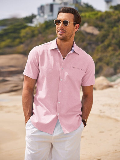 Classic Plaid Collar Oxford Shirt (US Only) Shirts coofandy Pink S 
