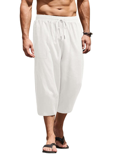 Casual Linen 3/4 Beach Yoga Shorts (US Only) Shorts coofandy White S 