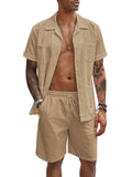 Casual Breathable Linen Shirt Sets (US Only) Sets coofandy Khaki S 