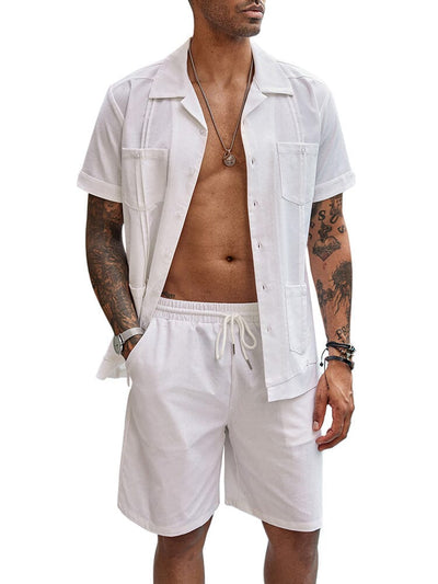 Casual Breathable Linen Shirt Sets (US Only) Sets coofandy White S 
