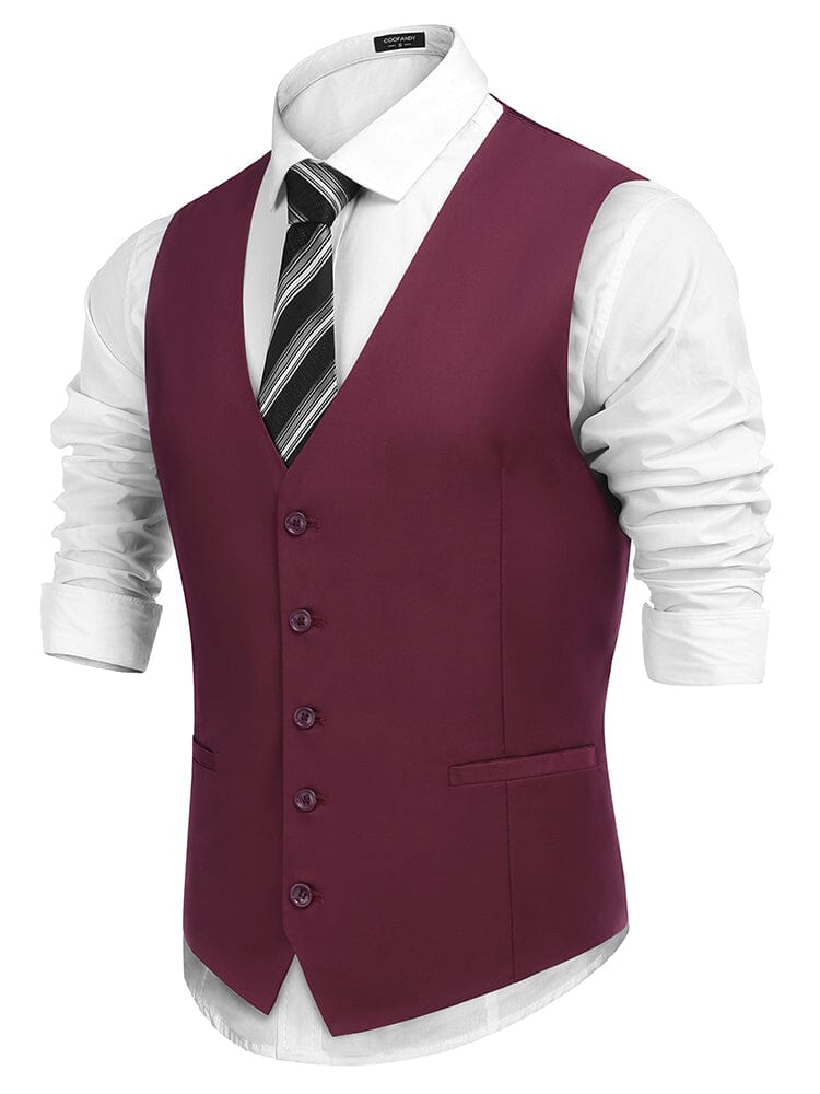 Casual Slim Fit Suit Vest (US Only) Vest coofandy Wine Red S 