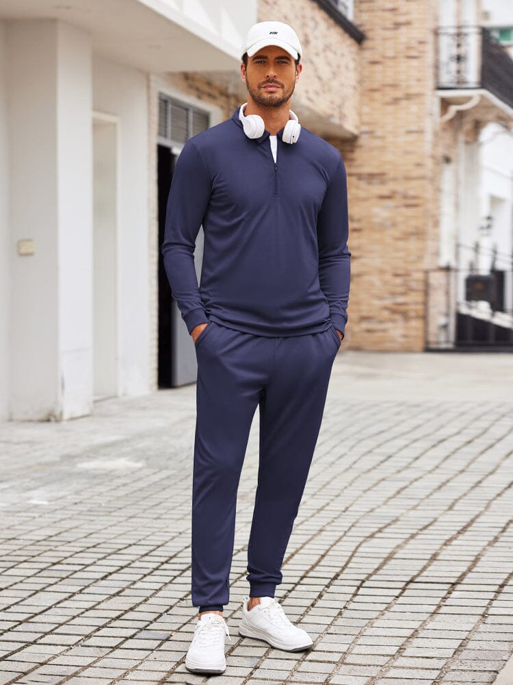 Stylish 2-Piece Tracksuit Set (US Only) Sports Set coofandy Navy Blue S 