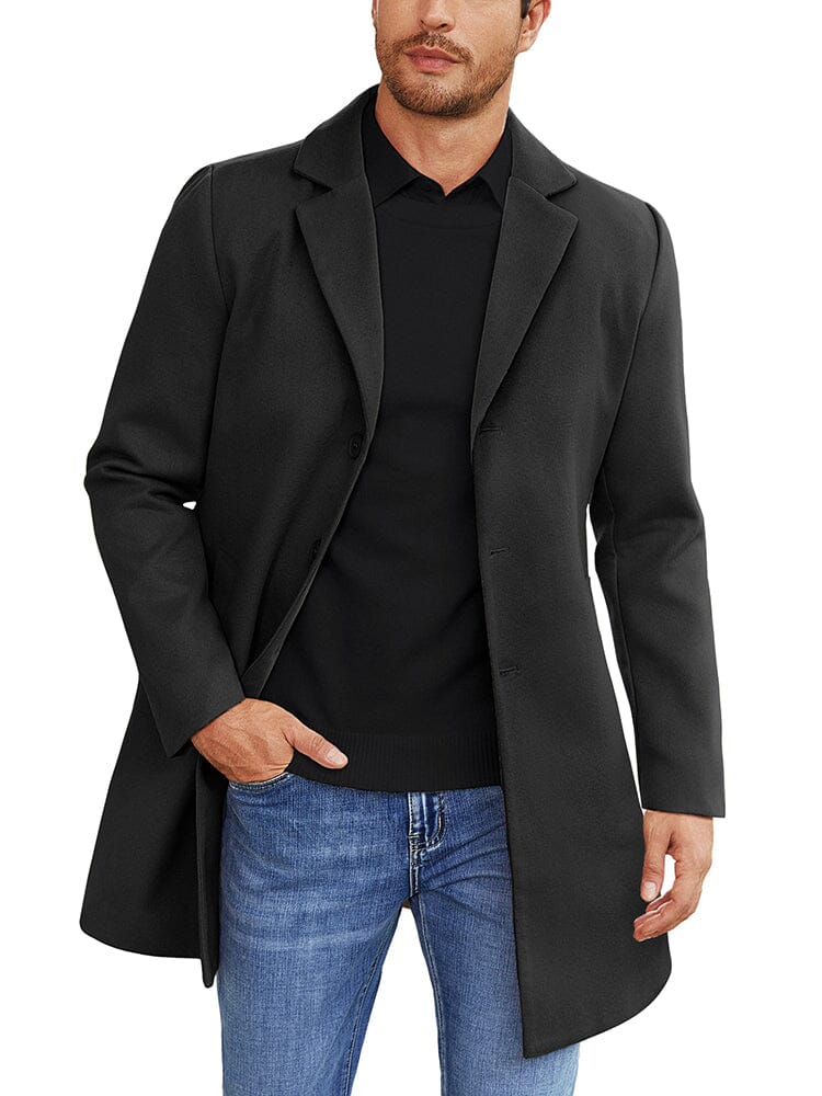 Classic Single Breasted Coat (US Only) Coat coofandy Black S 