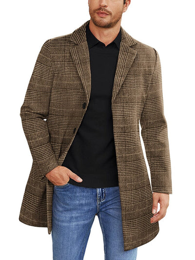 Classic Single Breasted Coat (US Only) Coat coofandy Brown Plaid S 