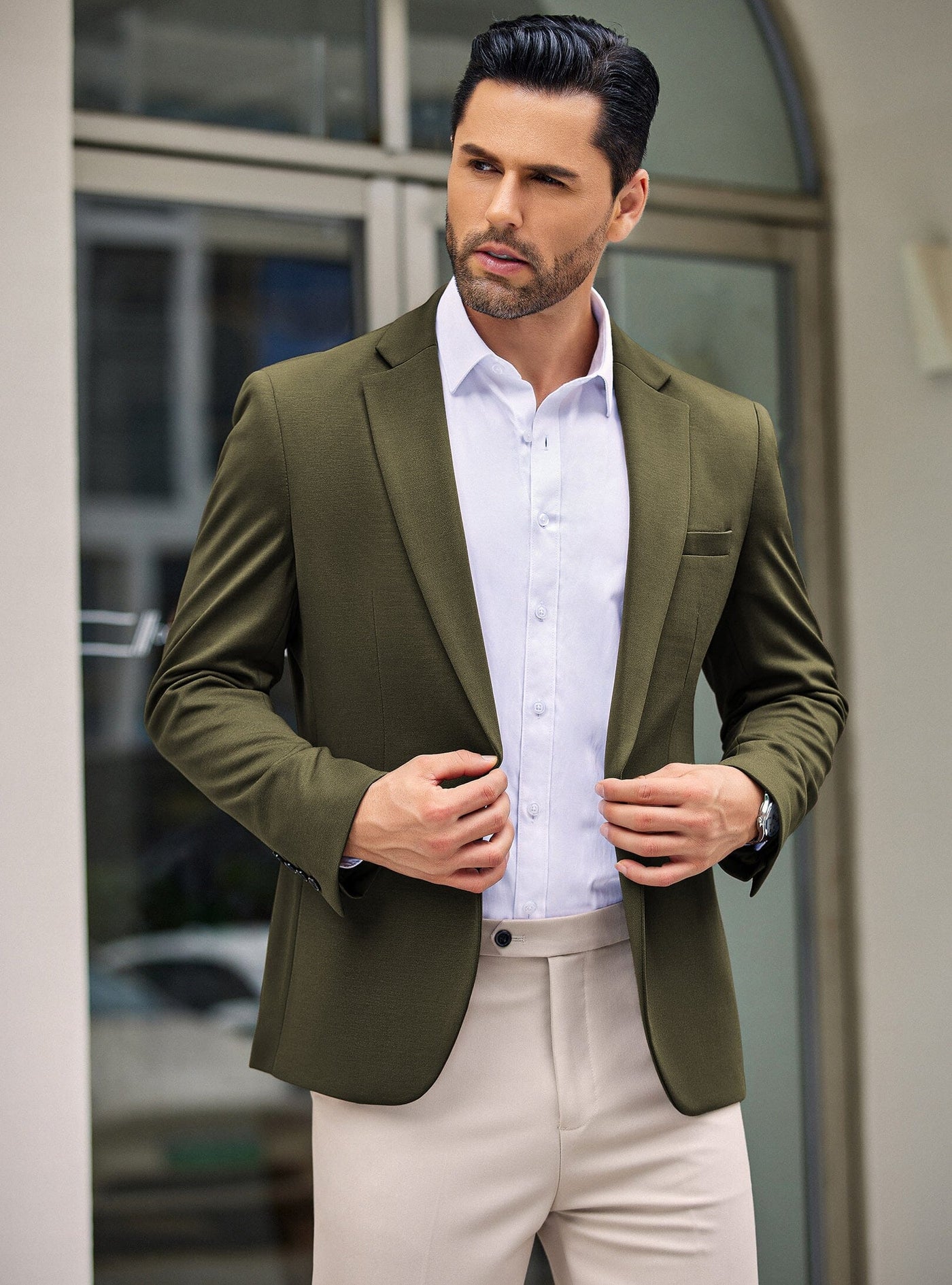 Simple One Button Blazer Jacket (US Only) Blazer coofandy Army Green S 